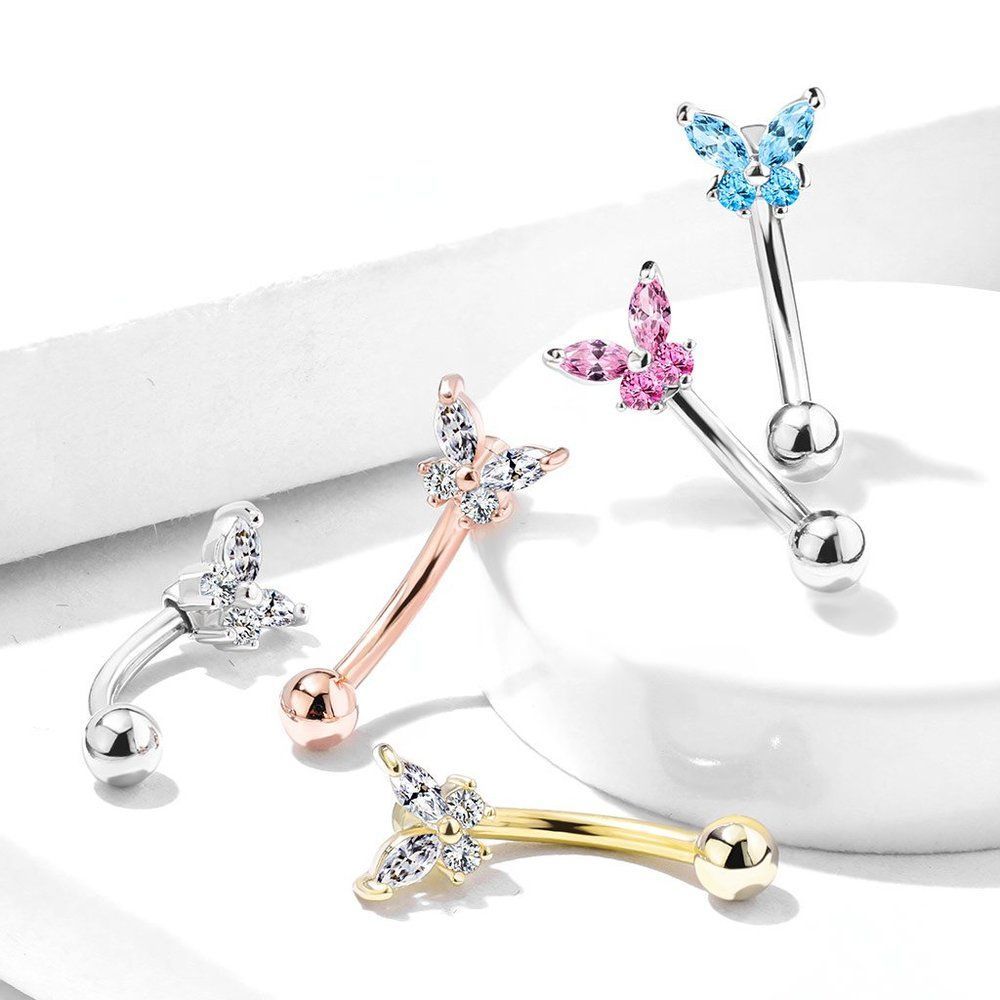 Butterfly Cz Prong Set Top 316l Surgical Steel Eyebrow Rings Curved Barbells